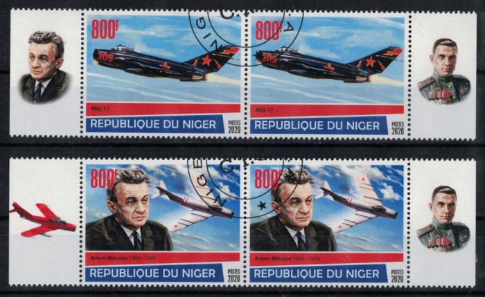 NIGER 2020 - Avioane militare, MIG 17 / serie completa, perechi+colita (3 imagini)