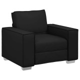 Fotoliu Sofa vidaXL Negru Piele Artificiala, Perna Inclusa, 59cm, Design Modern, Scaun Relaxare Living, Cadru Lemn, Cotiera Ergonomica