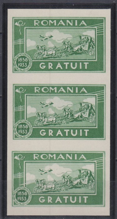 1933 TIMBRU GRATUIT EROARE CADRU STANGA TAIAT LINIE ALBA STRAIF 3 TIMBRE NED MNH