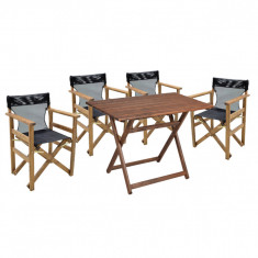 Set mobilier de gradina 5 piese Retto, Pakoworld, masa si 4 scaune, 100x60x71 cm, lemn masiv de fag/PVC perforat, negru/gri