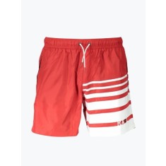 Pantaloni scurti barbati pentru inot cu talie medie si imprimeu in dungi, KL20MBM03, Rosu, 2XL