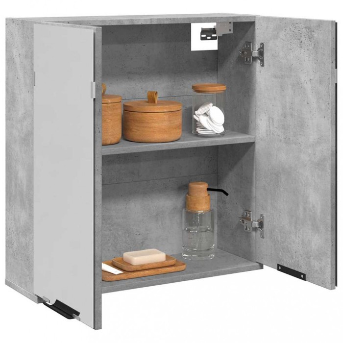 Gossi dulap de baie cu oglinda, gri beton, 64x20x66,5 cm, pal