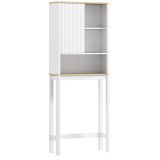 HOMCOM Mobilier de depozitare deasupra toaletei cu ușă canelată, compartimente, poliță reglabilă, 65x25x170cm, alb | Aosom Romania