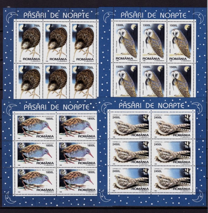 ✅ RO 1998 ,LP 1458 a ,&quot; Pasari de noapte &quot; ,serie in coli mici de 6 marci ,MNH