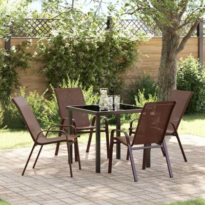 vidaXL Set de masă pentru grădină 5 pcs Maro Textilene și oțel 3379129 foto