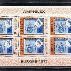 Gibraltar 1977 Europa CEPT, AMPHILEX in Amsterdam, 6p, perf. sheetlet, MNH S.147