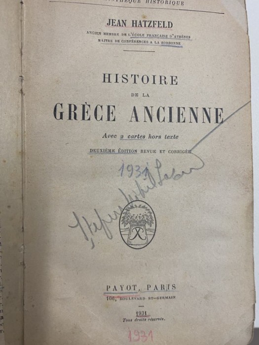 istoria grecii antice - HISTOIRE DE LA GRECE ANCIENNE - Jean HATZFELD - Paris, 1931