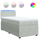 Cumpara ieftin Pat box spring cu saltea, gri deschis, 90x190 cm, catifea