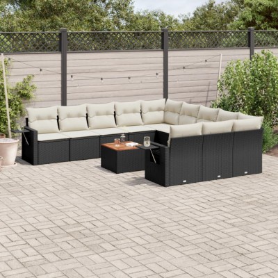 vidaXL Set canapele de grădină, 12 piese, cu perne, negru, poliratan 3257120 foto
