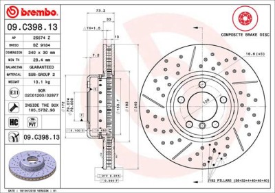 BREMBO 09.C398.13 PRIME LINE - Composite Disc frana foto