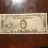 FILIPINE 5 PESOS 1943, ocupat Japonia