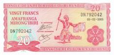 BURUNDI █ bancnota █ 20 Francs █ 2005 █ P-27d █ UNC █ necirculata