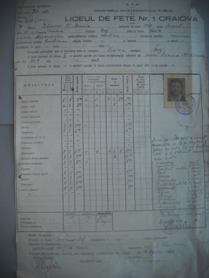 HOPCT DOCUMENT VECHI NR 397 LICEUL DE FETE NR 1 CRAIOVA 1951 -DANESCU V MARIA foto