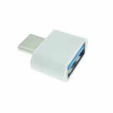 Adaptor OTG USB 2.0 mama la USB tip C tata, alimentare, conectare si transfer de date, alb, Oem