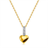 Colier din aur combinat, de 9K - inimă mică, linie strălucitoare de diamante, lanț fin