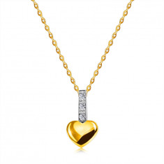 Colier din aur combinat, de 9K - inimă mică, linie strălucitoare de diamante, lanț fin
