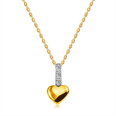 Colier din aur combinat de 14K - inimă mică, linie de diamante strălucitoare, lanț subțire foto