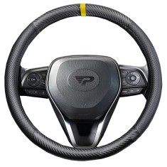 Husa volan Panda, fibra carbon, cu insertii piele ecologica perforata, negru cu detaliu galben, 38 cm Automobile ProTravel