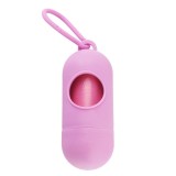 Set dozator de pungi si rola cu 15 pungi igienice pentru caini si pisici, clema agatare, plastic, roz, Oem