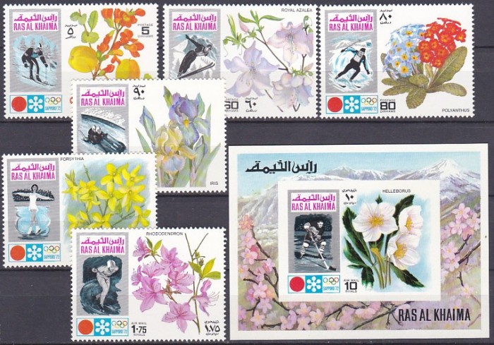 DB1 Ras al Khaima Sapporo 1972 Olimpiada 6 v. + SS MNH