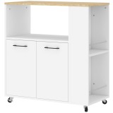 HOMCOM Cărucior de Bucătărie cu Raft Deschis, Dulăpior cu 2 Uși și Raft Lateral pe 2 Niveluri, 75x40x80,5 cm, Alb | Aosom Romania