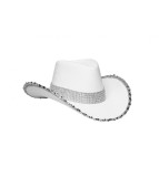 Palarie cowboy dama, alb cu pietre aurii (cowgirl)