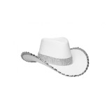 Palarie cowboy dama, alb cu pietre argintii (cowgirl)