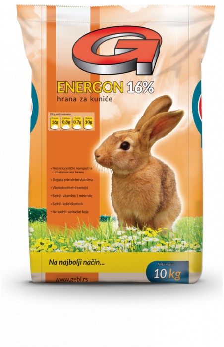 Energon,Hrana completa pentru iepuri, sac 10 kg, Amestec complet sub forma de peleti, 16% proteina