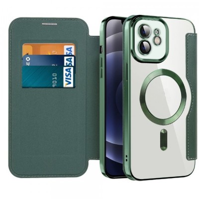 Husa MagSafe pentru Apple iPhone 12, Techsuit, SmartMag Book, Verde foto