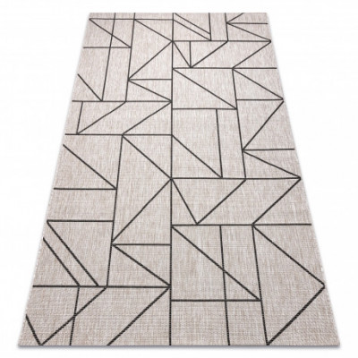 Covor sisal Floorlux 20605 argint si negru, bej Triunghiuri, Geometric, 80x150 cm foto