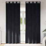 Draperii opace cu ocheți, 2 buc., negru, catifea