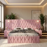 Pat Tapitat Iris Roz Cu Extensii Si Noptiere Tapitate ✔Design modern