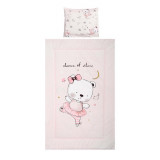 Set lenjerie pat 3 piese bumbac ranforce Cosy Ballerina Bear Pink, Lorelli