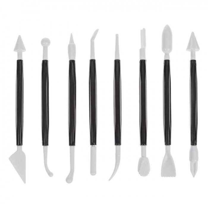 Set Instrumente Modelaj, 8 Bucăți, Negru-Alb
