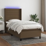 vidaXL Pat cu arcuri, saltea și LED, maro &icirc;nchis, 80x200 cm, textil