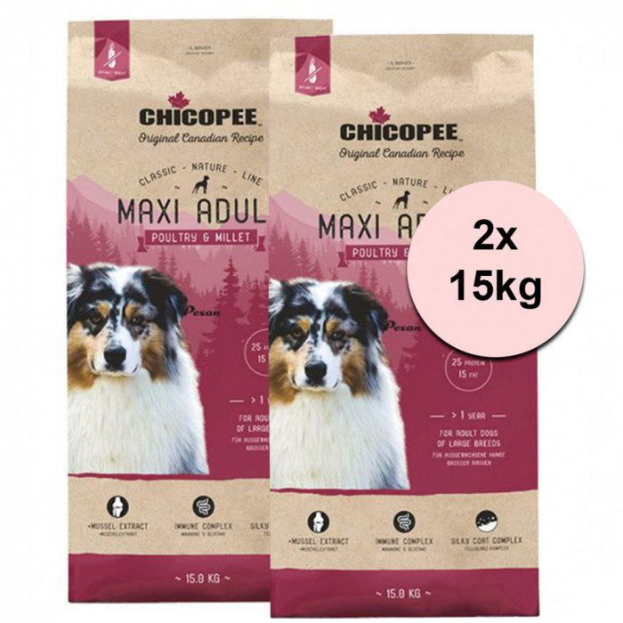 CHICOPEE Maxi Adult Păsăre de curte și mei 2 x 15 kg