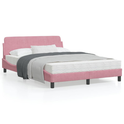 vidaXL Cadru de pat cu tăblie, roz, 140x200 cm, catifea foto