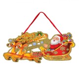 Tăbliță Decorativă Carton, Model Sanie cu Moș Crăciun, Panglică Roșie, Multicolor, 43x20cm, Oem