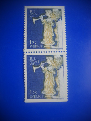 HOPCT TIMBRE SUEDIA MNH 1026 CRACIUN -INGER TROMPETA -2 VALORI 1980-NESTAMPILAT foto