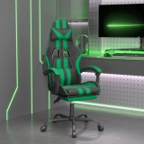 Scaun de gaming pivotant/suport picioare negru/verde piele eco