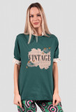 Cumpara ieftin Bluza Vintage verde cu maneca scurta, imprimeu si dantela la gat si maneci, L, Bebe Plus