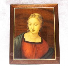 TABLOU PE LEMN CU INTARSII LACUIT MASIV CORCIONE FERDINANDO ITALIA 28 CM foto