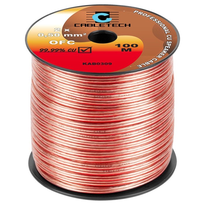 Cablu difuzor OFC cupru 2x0.5mm transparent 1m Cabletech KAB0309
