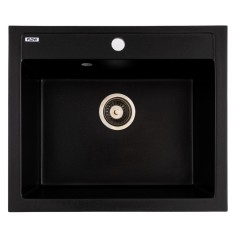 Chiuveta bucatarie din granit cu 1 cuva PRIZMA Flow, negru metalic, 590x495 mm