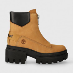 Timberland cizme de piele Everleigh Boot Front Zip femei, culoarea maro, cu platforma, izolare usoara, TB0A5YHM2311