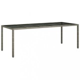 vidaXL Masă grădină, gri, 250x100x75 cm, sticlă securizată/poliratan