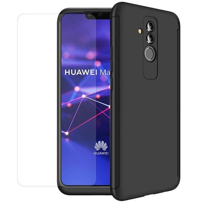 Husa Full Cover 360&deg; (fata + spate + folie sticla) pentru Huawei Mate 20 Lite, Negru