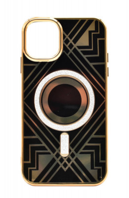 Husa Luxury Glitter tip MagSafe cu insertii aurii pentru Apple iPhone 14 Plus, Negru foto