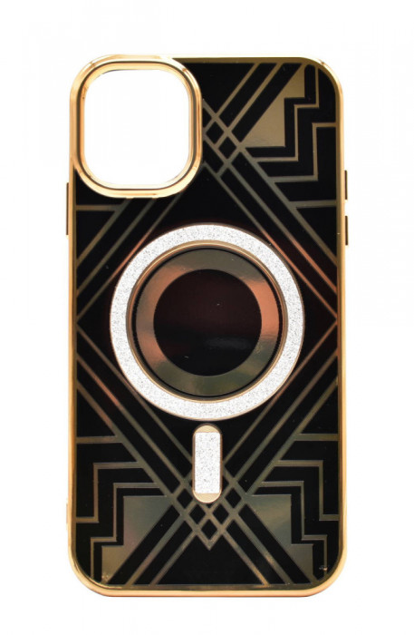 Husa Luxury Glitter tip MagSafe cu insertii aurii pentru Apple iPhone 14 Plus, Negru