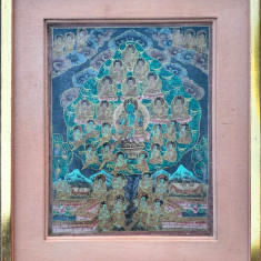 Thangka tibetan cu Copacul de Refugiu, litografie veche